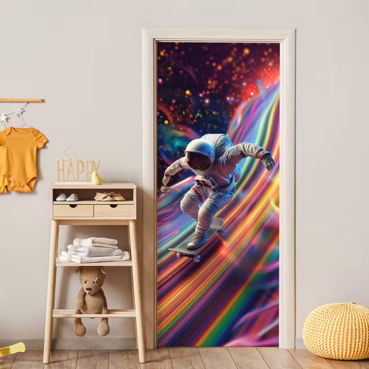 Deursticker - Astronaut - Ruimte - Skateboard - Kleurrijk — 6