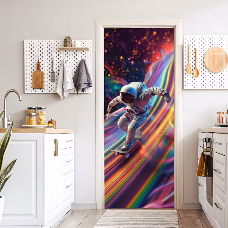 Deursticker - Astronaut - Ruimte - Skateboard - Kleurrijk — 7