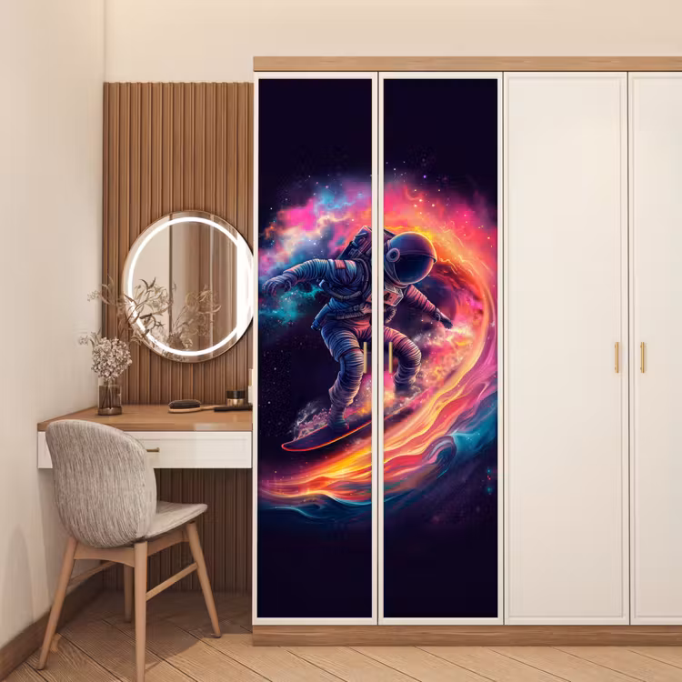 Deursticker - Astronaut - Ruimte - Surfen - Kleurrijk — 5