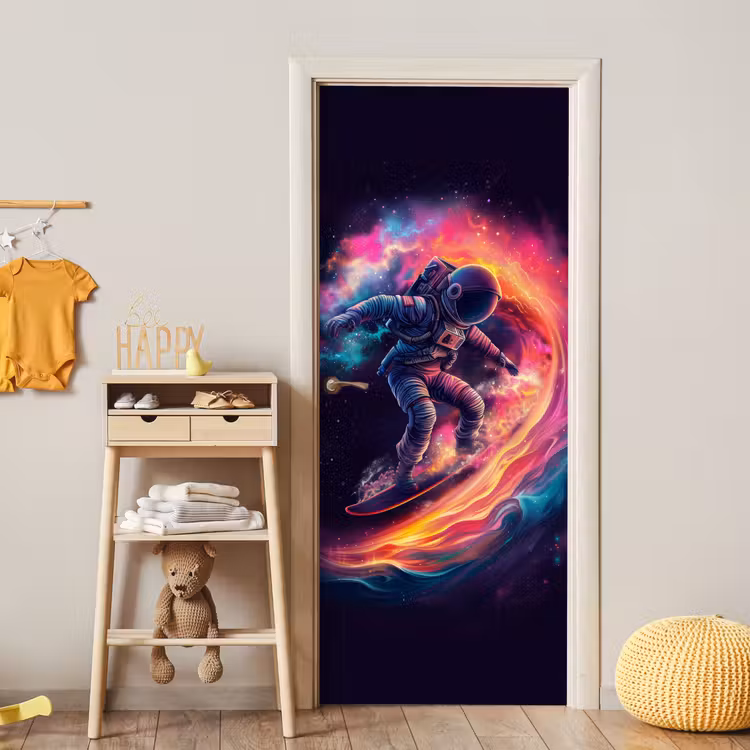 Deursticker - Astronaut - Ruimte - Surfen - Kleurrijk — 6