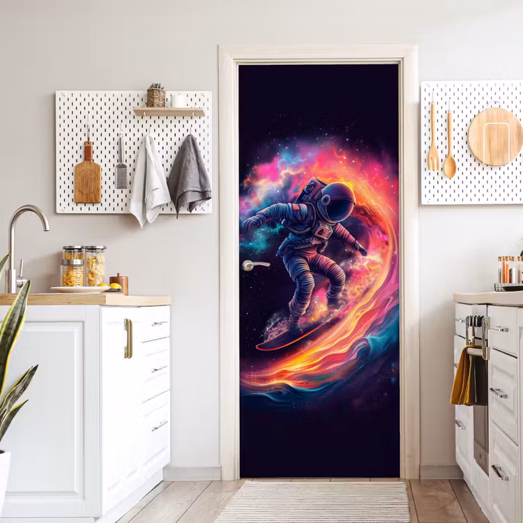 Deursticker - Astronaut - Ruimte - Surfen - Kleurrijk — 7