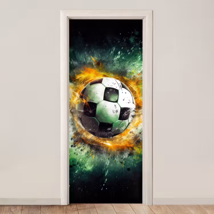 Deursticker - Bal - Voetbal - Groen - Oranje - Rook — 1
