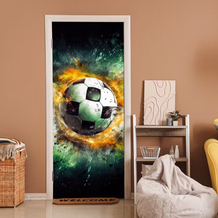 Deursticker - Bal - Voetbal - Groen - Oranje - Rook — 2