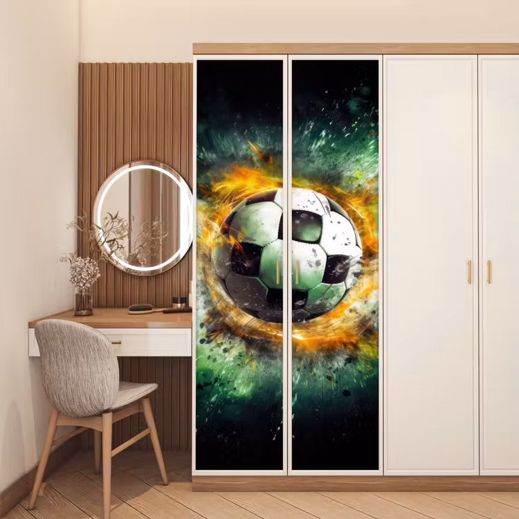 Deursticker - Bal - Voetbal - Groen - Oranje - Rook — 5