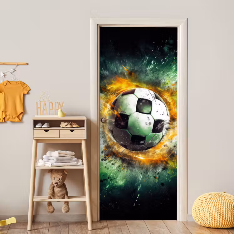Deursticker - Bal - Voetbal - Groen - Oranje - Rook — 6