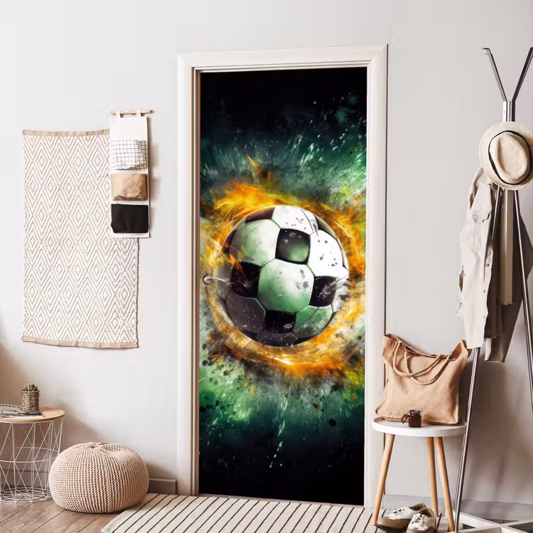 Deursticker - Bal - Voetbal - Groen - Oranje - Rook — 8