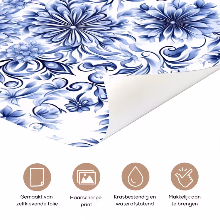 Deursticker - Bloemen - Blauw - Patroon - Wit — 3