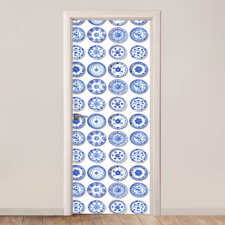 Deursticker - Borden - Bloemen - Patroon - Blauw — 1
