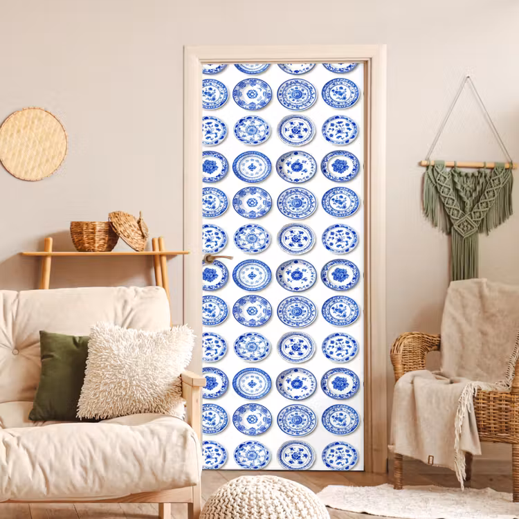 Deursticker - Borden - Bloemen - Patroon - Blauw — 4