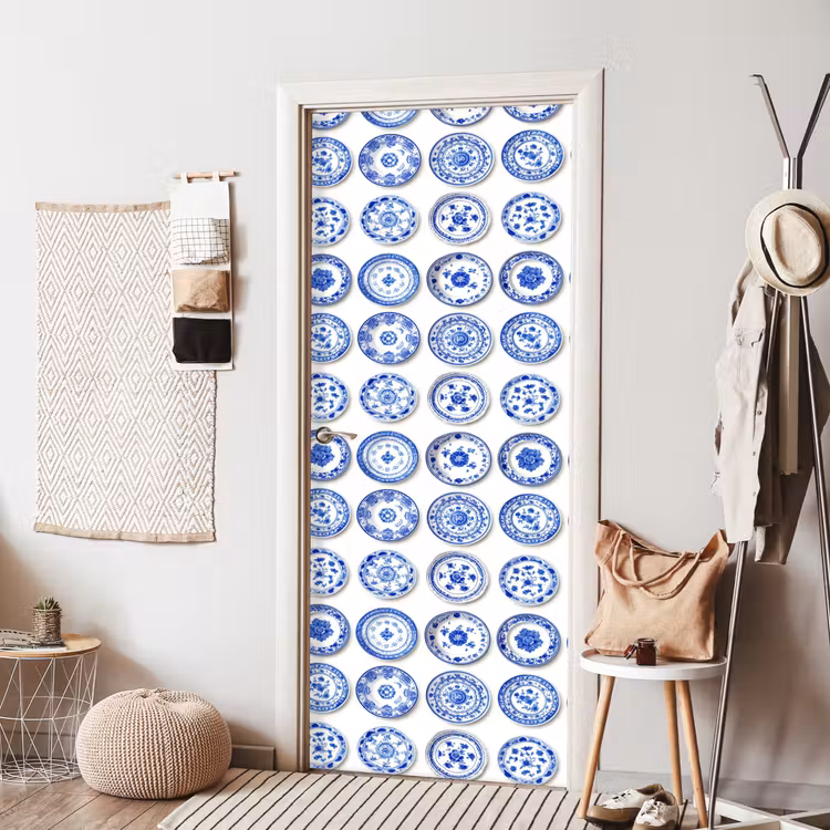 Deursticker - Borden - Bloemen - Patroon - Blauw — 8