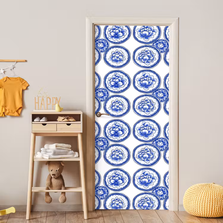 Deursticker - Cirkels - Bloemen - Blauw — 6