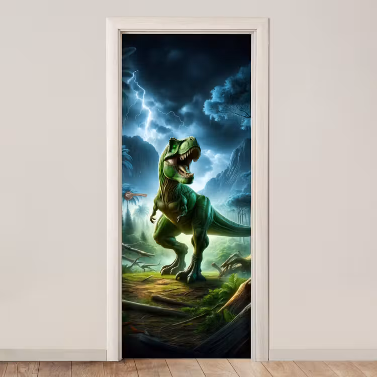 Deursticker - Dino - Jongens - Groen - Blauw - T-Rex — 1