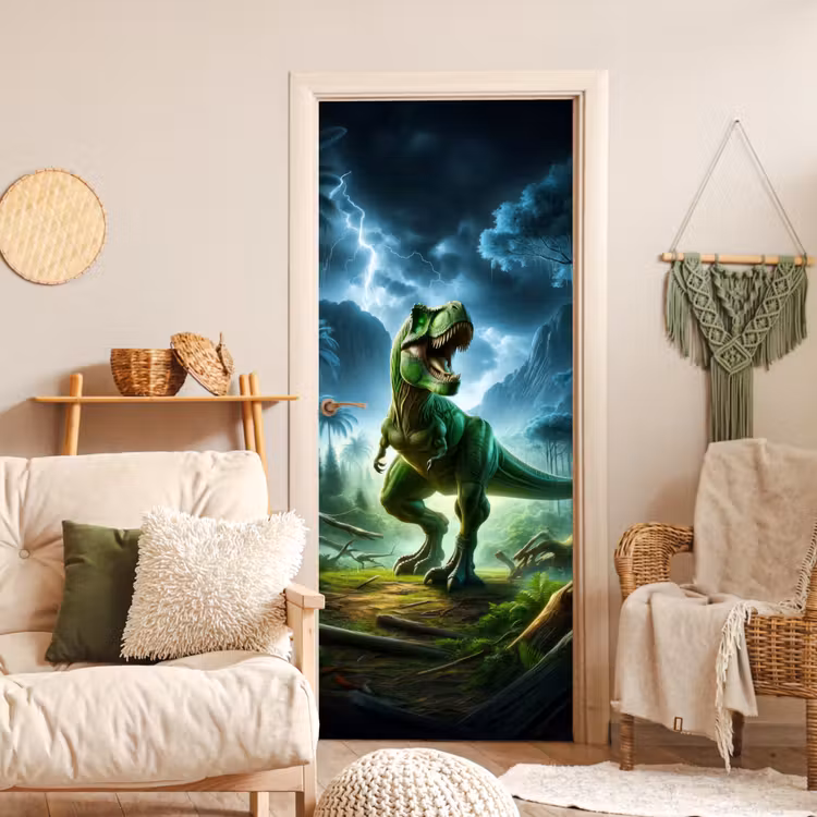 Deursticker - Dino - Jongens - Groen - Blauw - T-Rex — 4