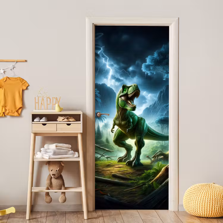 Deursticker - Dino - Jongens - Groen - Blauw - T-Rex — 6