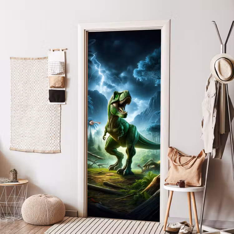 Deursticker - Dino - Jongens - Groen - Blauw - T-Rex — 8