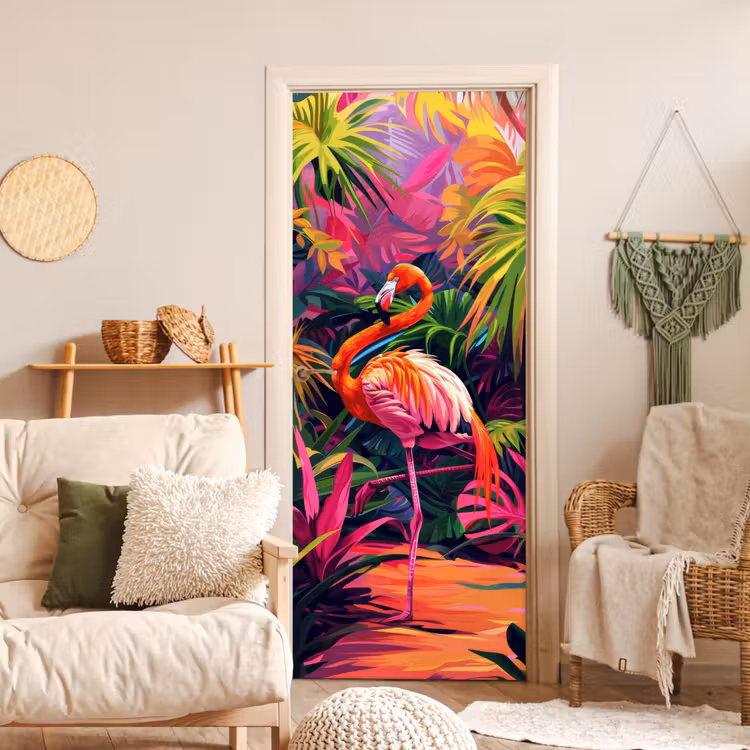 Deursticker - Flamingo - Tropisch - Dier - Bladeren — 4