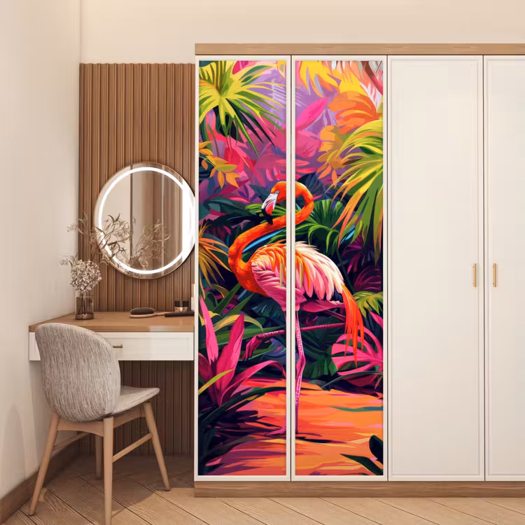 Deursticker - Flamingo - Tropisch - Dier - Bladeren — 5