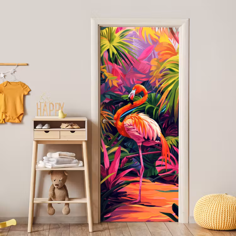 Deursticker - Flamingo - Tropisch - Dier - Bladeren — 6