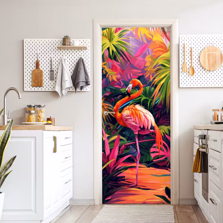 Deursticker - Flamingo - Tropisch - Dier - Bladeren — 7