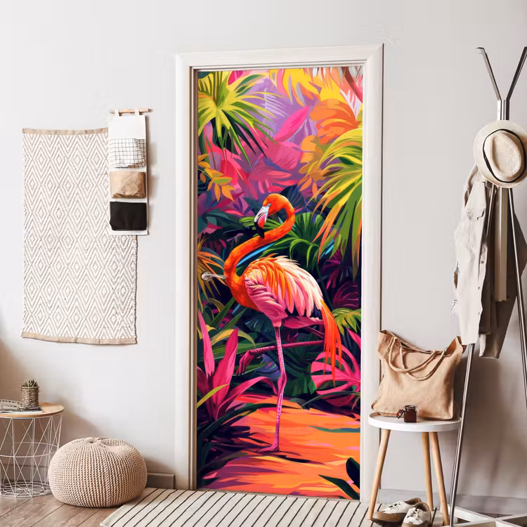 Deursticker - Flamingo - Tropisch - Dier - Bladeren — 8