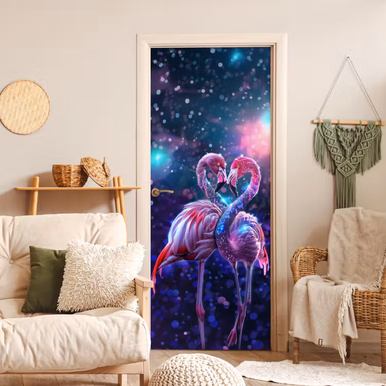 Deursticker - Flamingo's - Dieren - Ruimte - Galaxy — 4