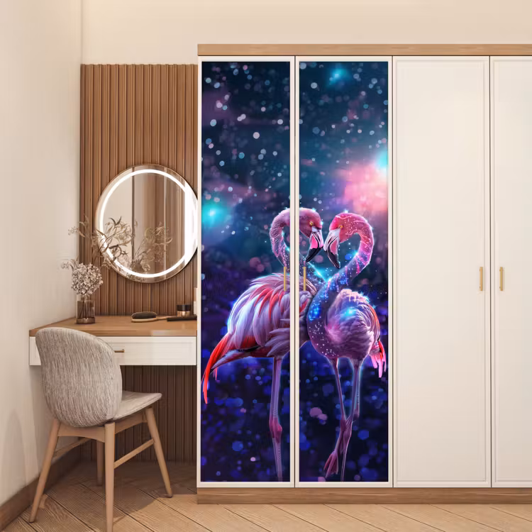 Deursticker - Flamingo's - Dieren - Ruimte - Galaxy — 5