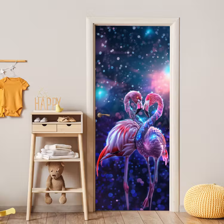 Deursticker - Flamingo's - Dieren - Ruimte - Galaxy — 6