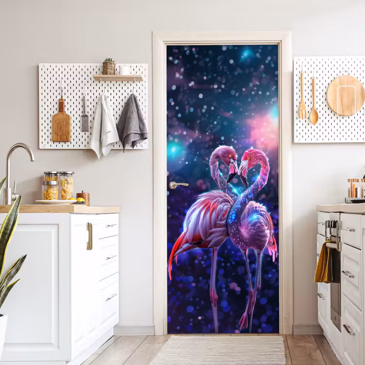 Deursticker - Flamingo's - Dieren - Ruimte - Galaxy — 7