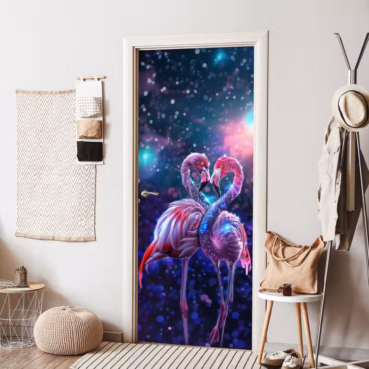 Deursticker - Flamingo's - Dieren - Ruimte - Galaxy — 8
