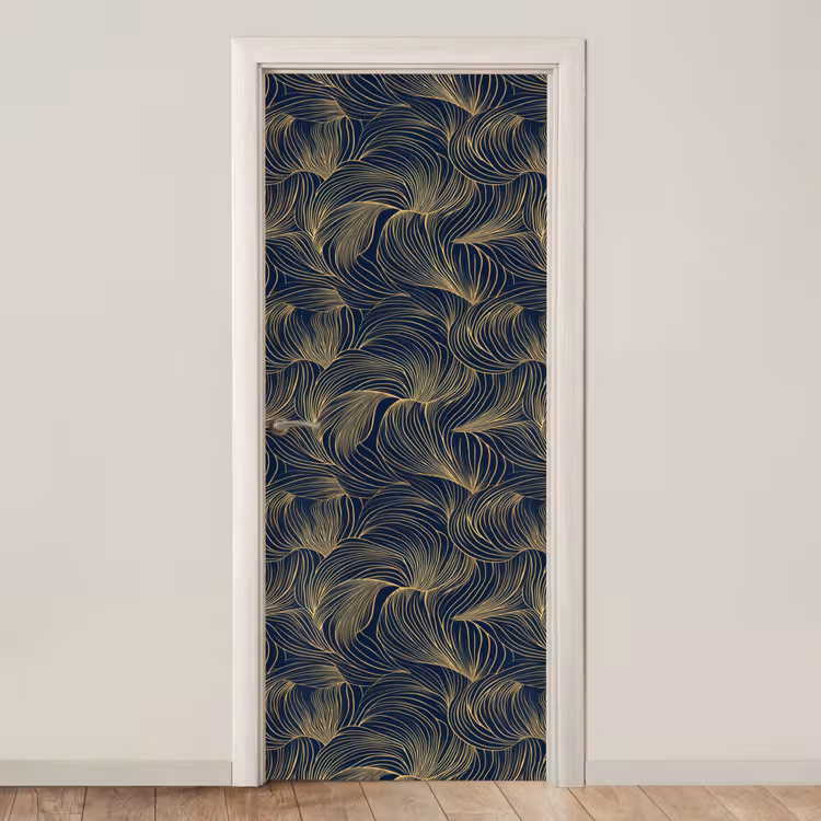 Deursticker - Abstract - Lijnen - Blauw - Goud — 1