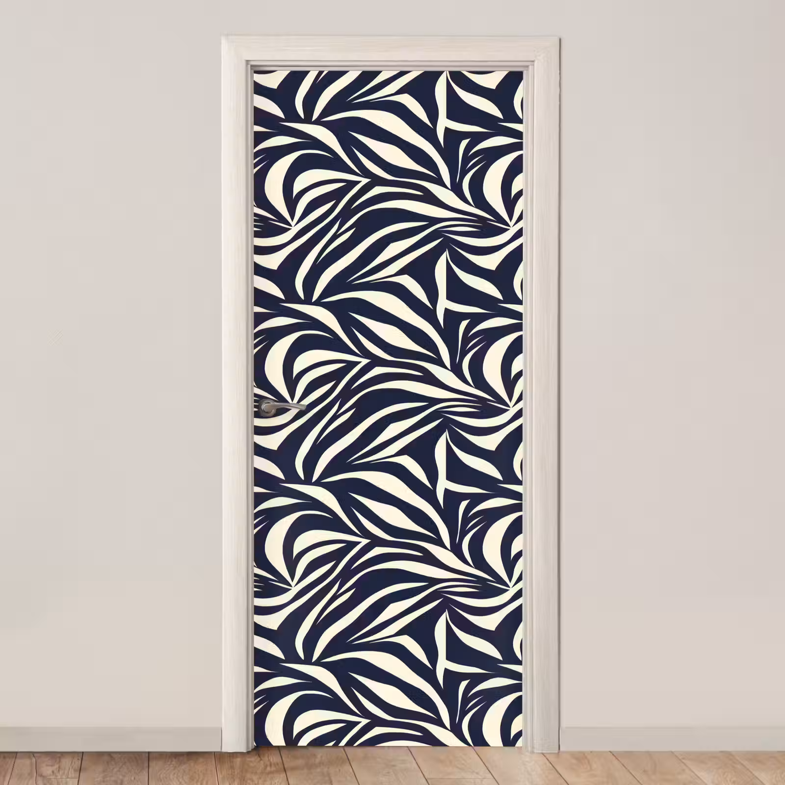 Deursticker - Bladvormen - Blauw - Patroon - Wit — 1