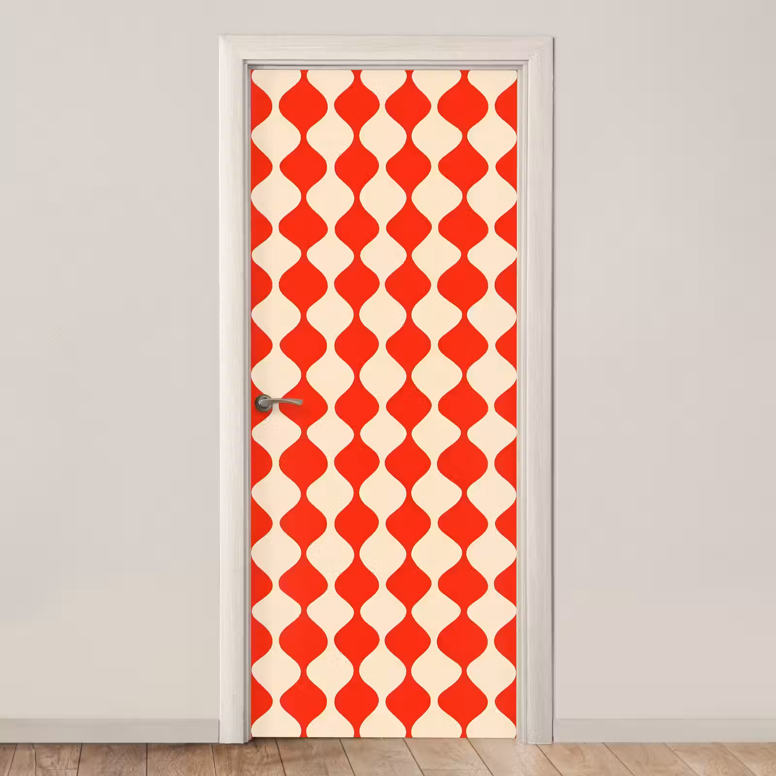 Deursticker - Golvend patroon - Retro - Rood - Beige — 1
