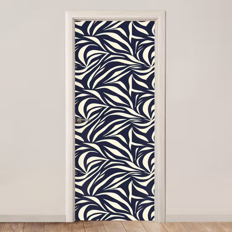 Deursticker - Bladvormen - Blauw - Patroon - Wit — 1