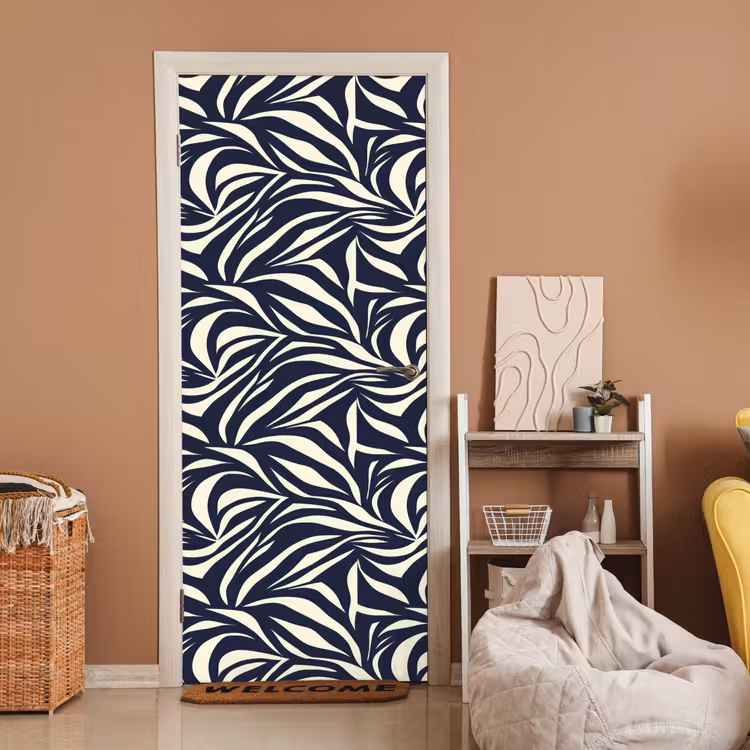 Deursticker - Bladvormen - Blauw - Patroon - Wit — 2