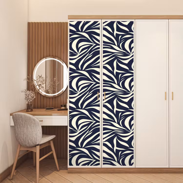 Deursticker - Bladvormen - Blauw - Patroon - Wit — 5