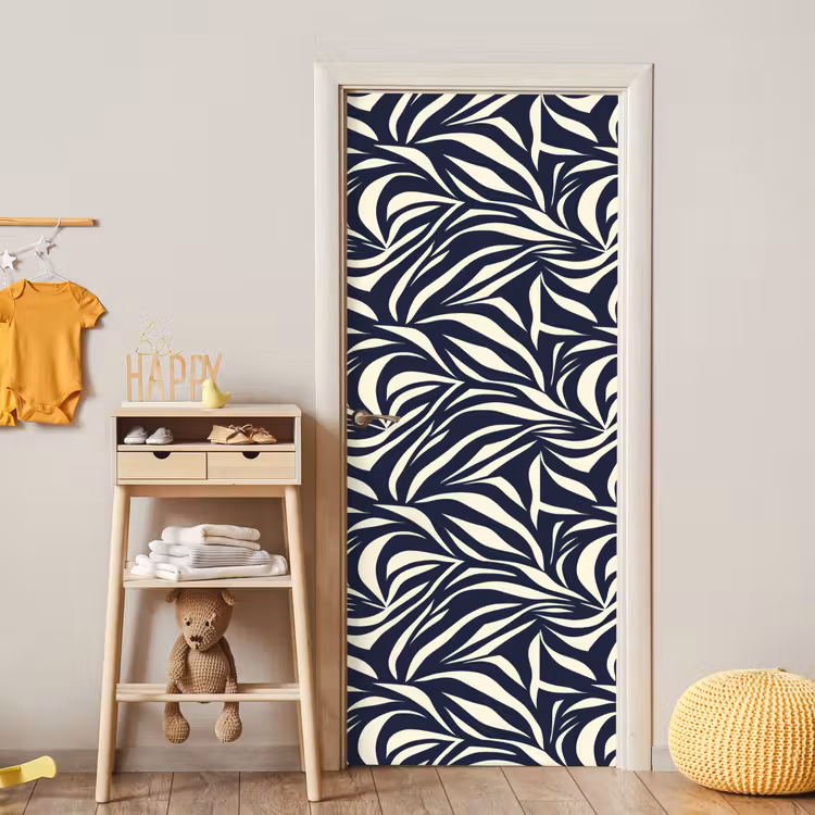 Deursticker - Bladvormen - Blauw - Patroon - Wit — 6