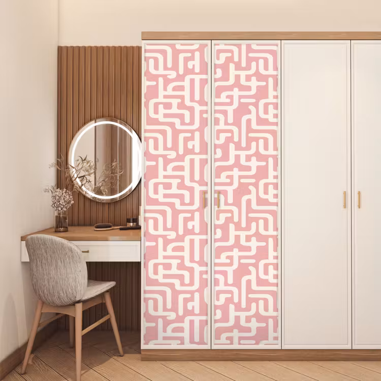 Deursticker - Doolhofpatroon - Roze - Wit - Abstract — 5