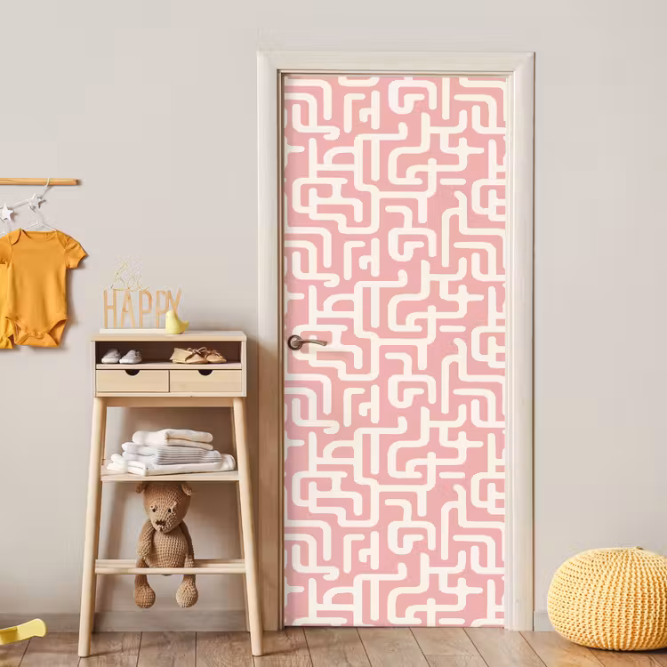 Deursticker - Doolhofpatroon - Roze - Wit - Abstract — 6