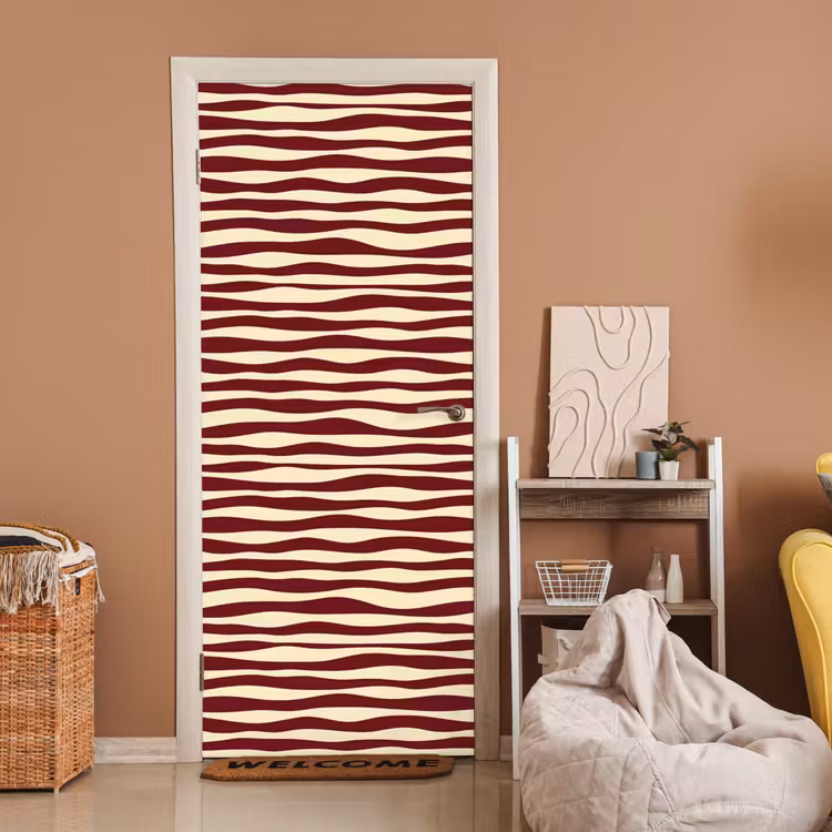 Deursticker - Golven - Rood - Patroon - Crème — 2
