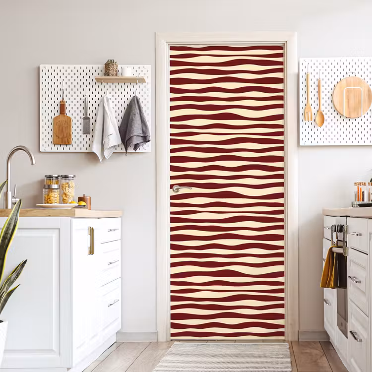 Deursticker - Golven - Rood - Patroon - Crème — 7