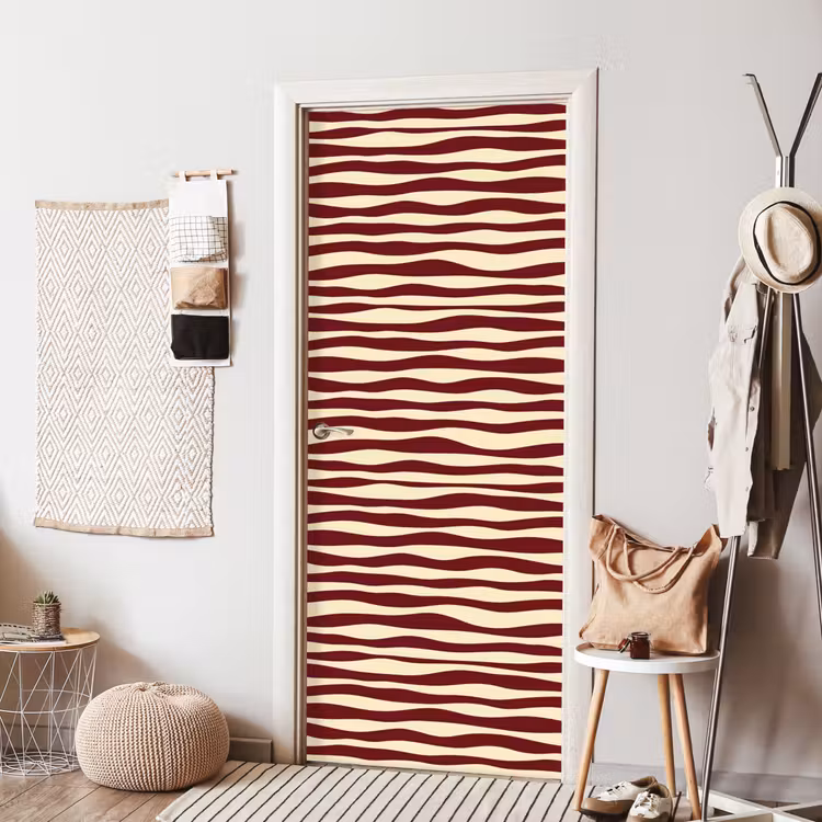Deursticker - Golven - Rood - Patroon - Crème — 8
