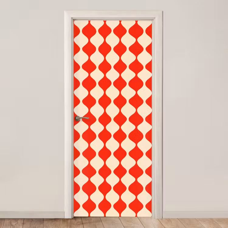 Deursticker - Golvend patroon - Retro - Rood - Beige — 1