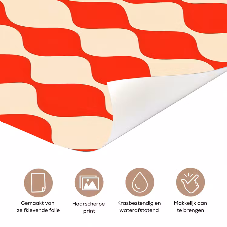 Deursticker - Golvend patroon - Retro - Rood - Beige — 3