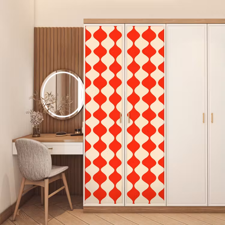 Deursticker - Golvend patroon - Retro - Rood - Beige — 5