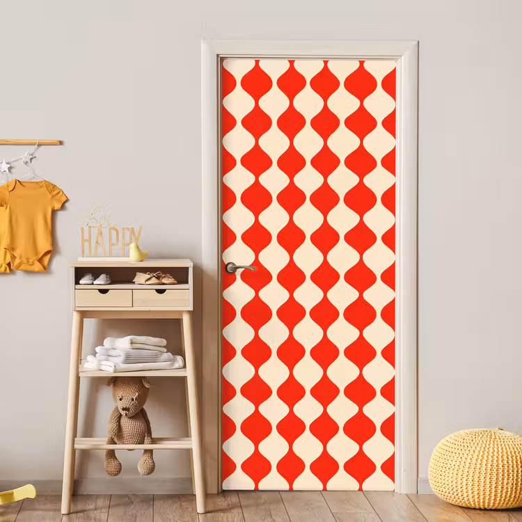 Deursticker - Golvend patroon - Retro - Rood - Beige — 6