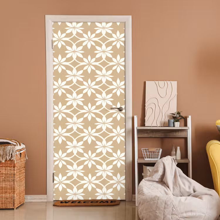 Deursticker - Bloemen - Patroon - Beige — 2