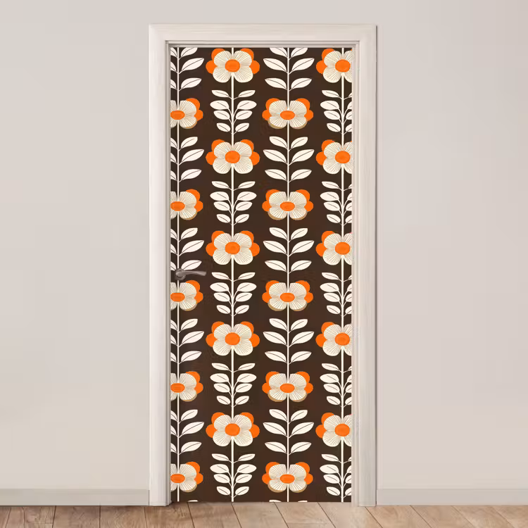 Deursticker - Bloemen - Retro - Bruin — 1