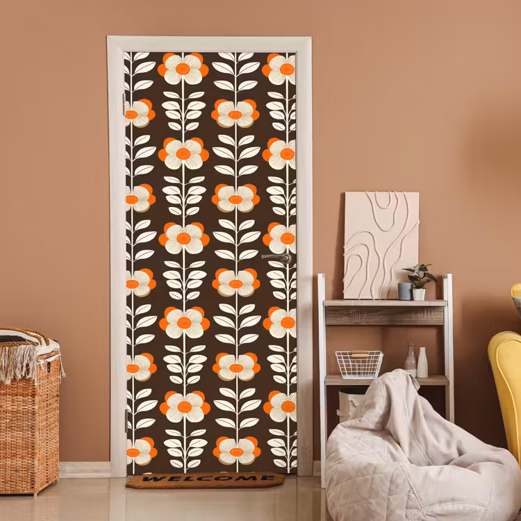 Deursticker - Bloemen - Retro - Bruin — 2