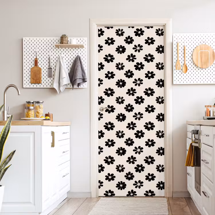 Deursticker - Grafisch - Madeliefjes - Zwart - Beige — 7