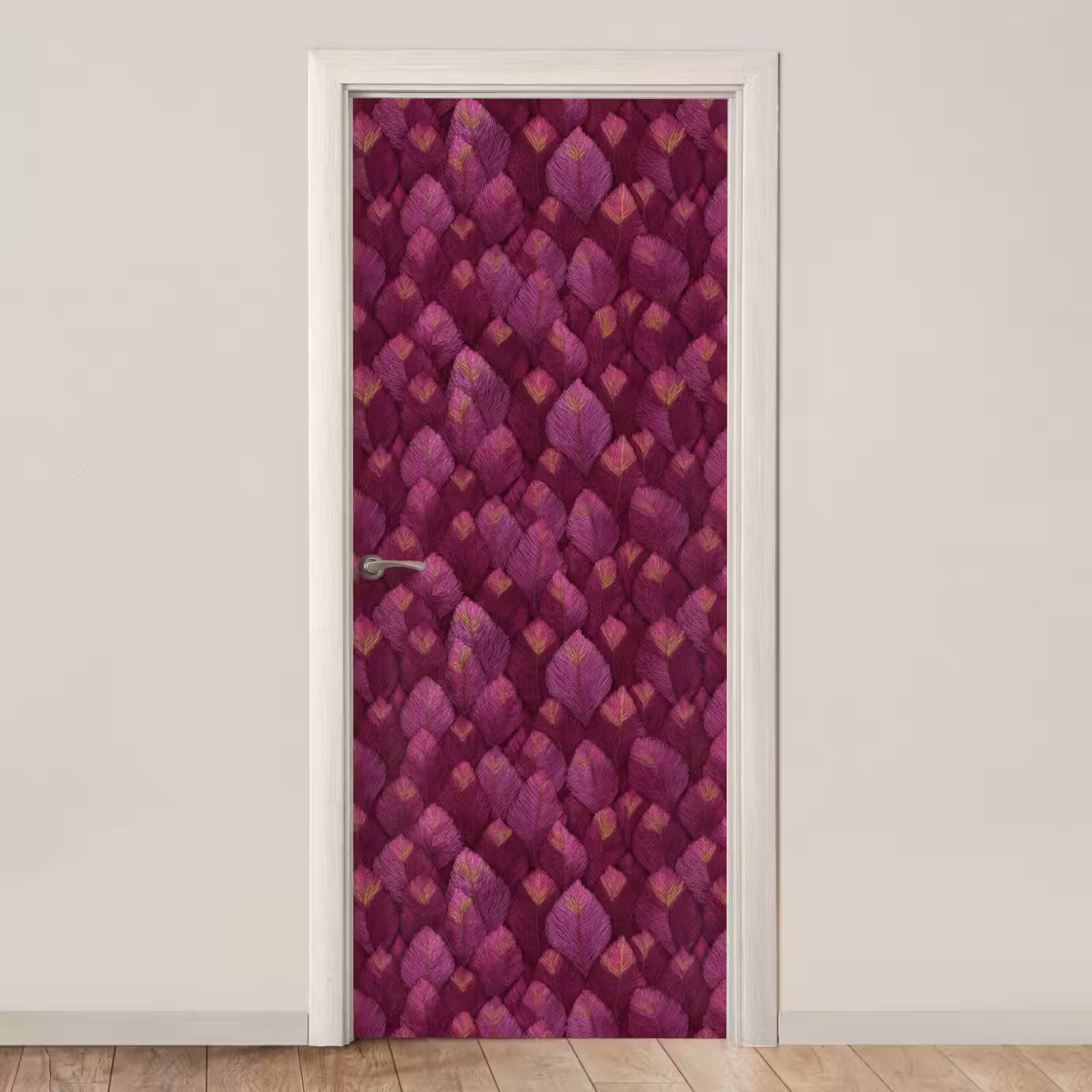 Deursticker - Bladeren - Patroon - Burgundy — 1